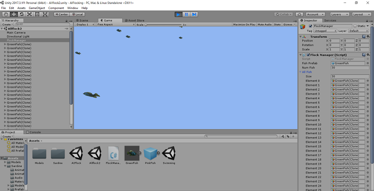 Array of fishes in Unity