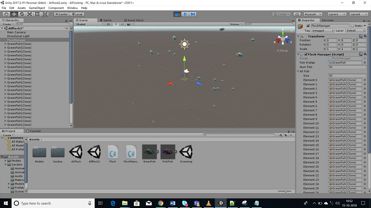 view flock of fishes in unity