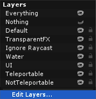 screenshot of game layers in unity
