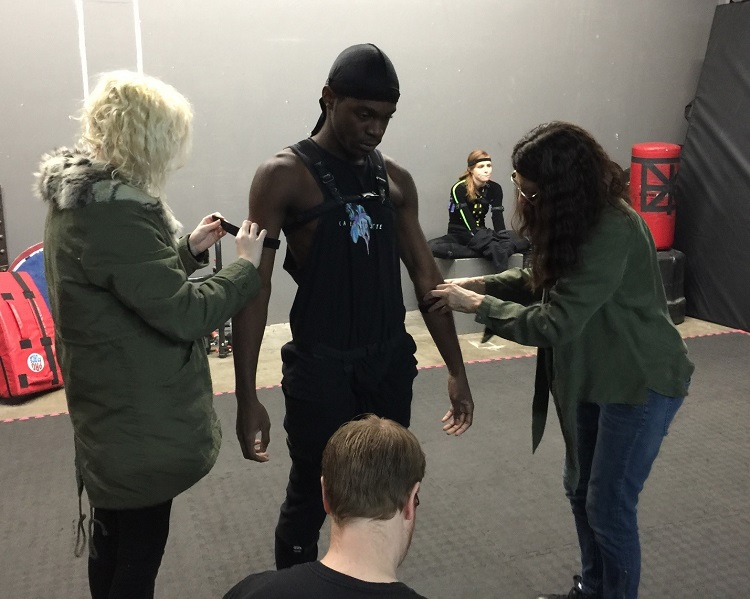 Ari Karczag and Audri Phillips suiting up dancer in the Perception Neuron PRO 