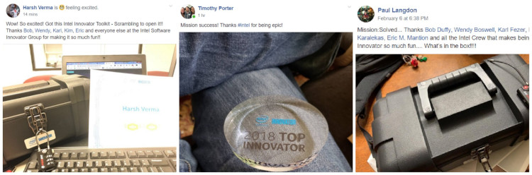 Top Innovators Harsh, Tim, and Paul shared on social media their excitement for the recognition gift