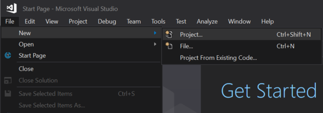 Visual Studio* 2017 new project