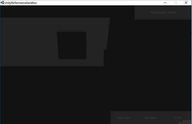 Overdraw visualization of the same scene with the default render queue ordering mode using GPA System Analyzer.  Grey areas indicate overdraw.  Notice that the floor in the previously shown screenshot is drawn before the floating green quad.