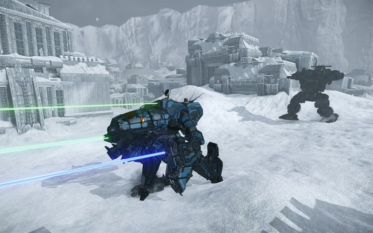  Mercenaries, two large robot tanks in the snow