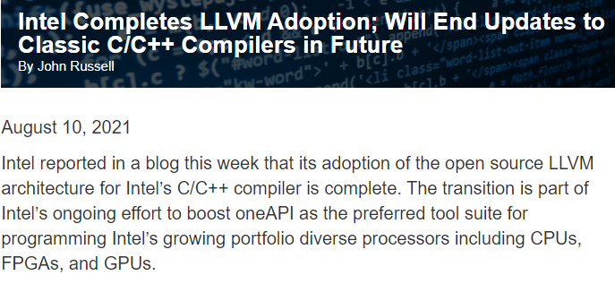 HPCwire coverage of Intel LLVM compiler work
