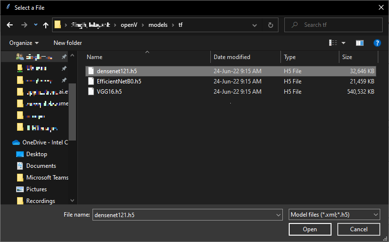 GUI dashboard for CAM Visualization showing the Select a File dialog (screen 2 of 2).