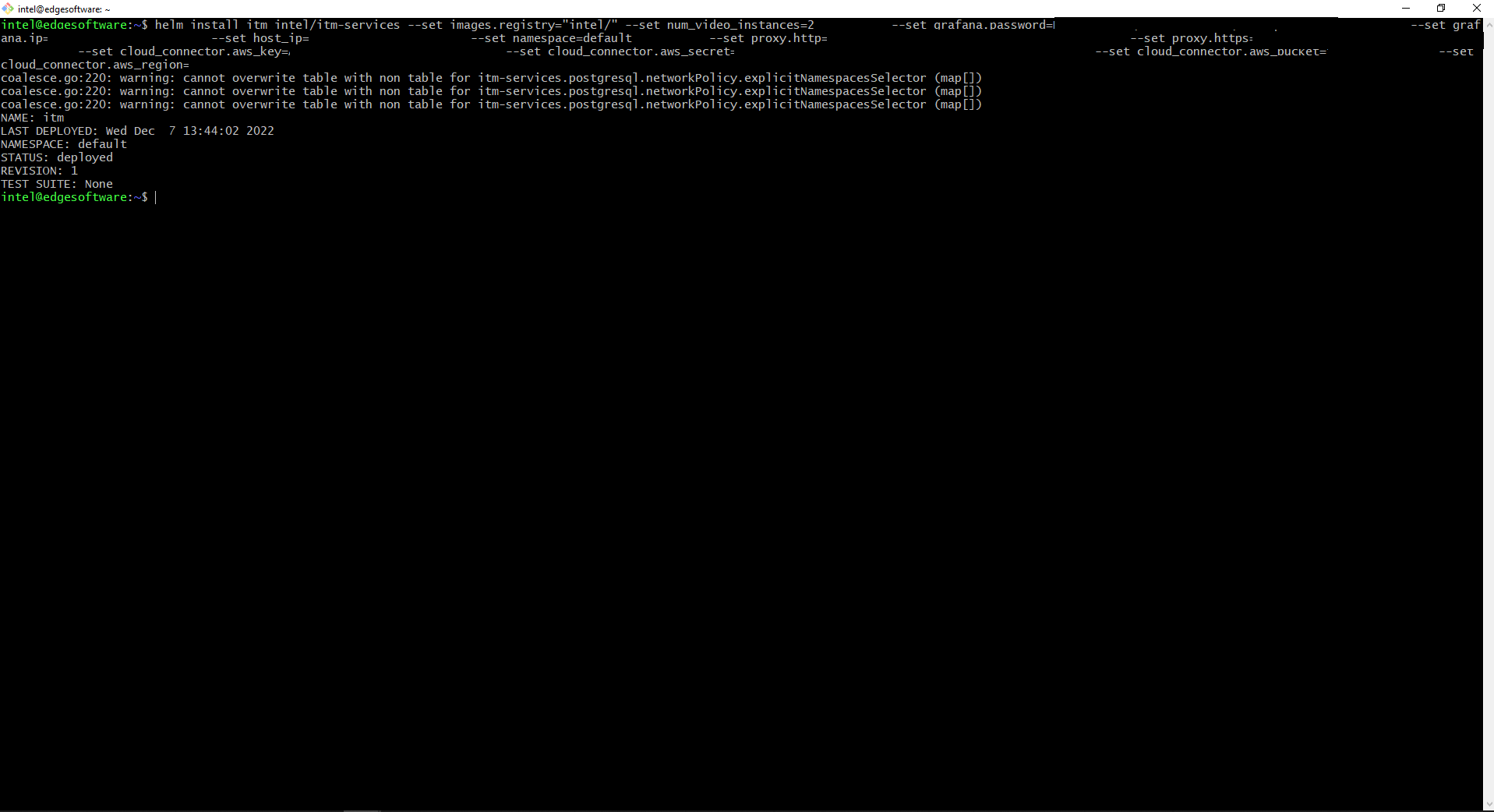 A console window with showing ITM install success.