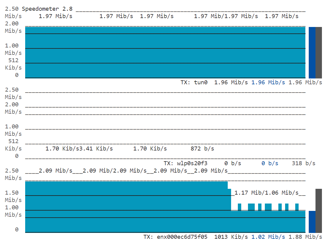 Speedometer output showing packet loss rate.