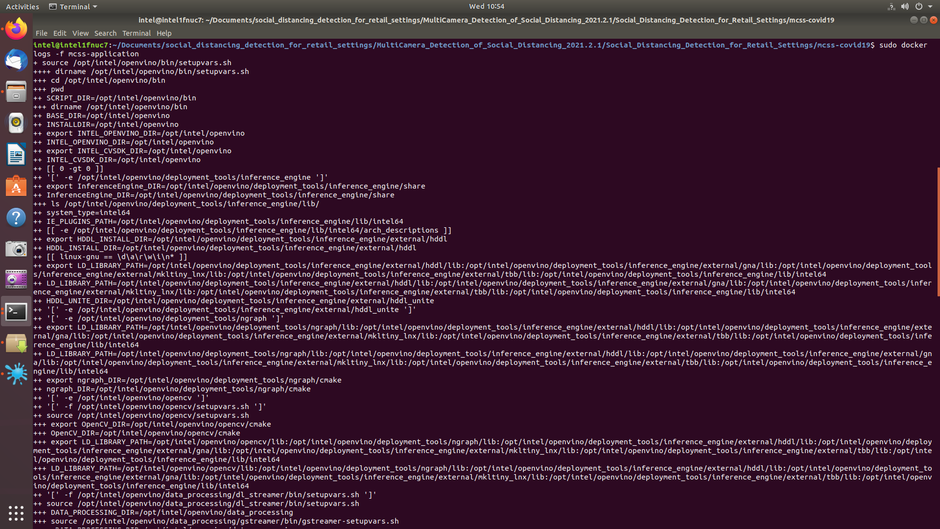Screenshot of application logs
