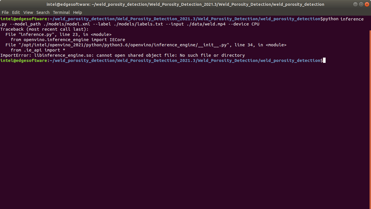 Screenshot of ImportError: libinference_engine.so