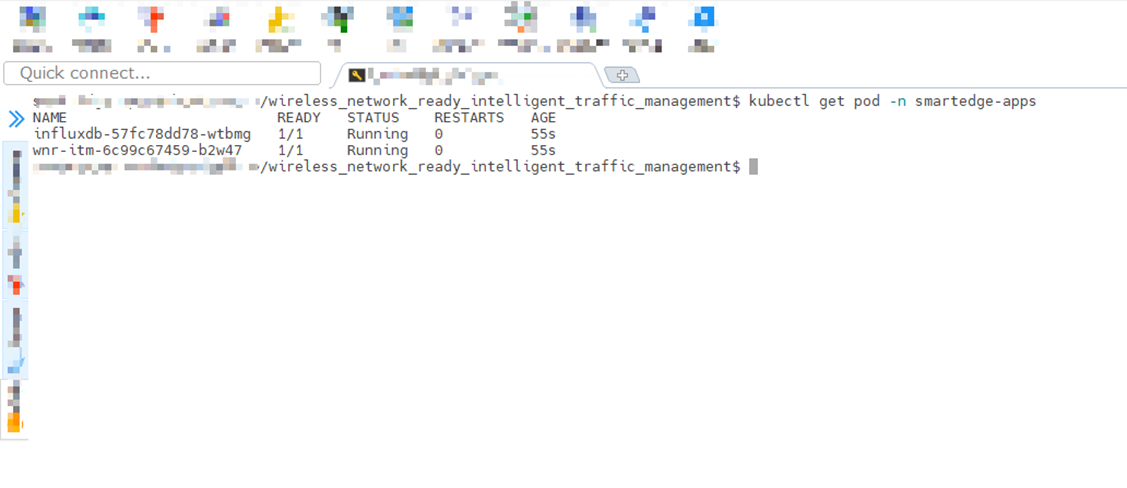 Screenshot of Status of Grafana and Influxdb Pods