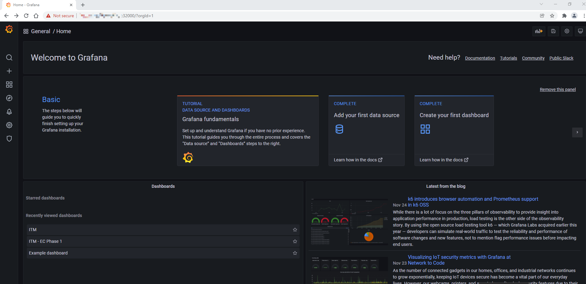Screenshot of Grafana Home