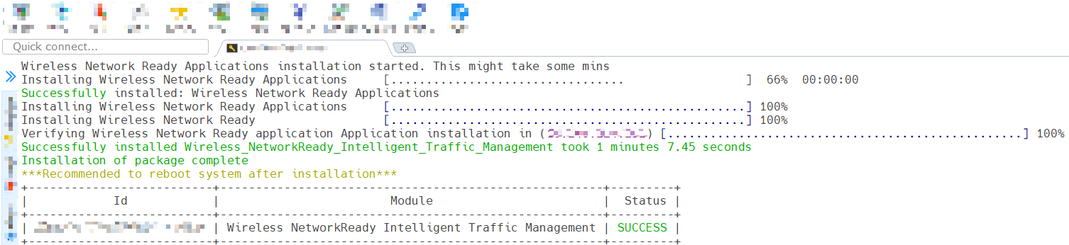 Screenshot of install success