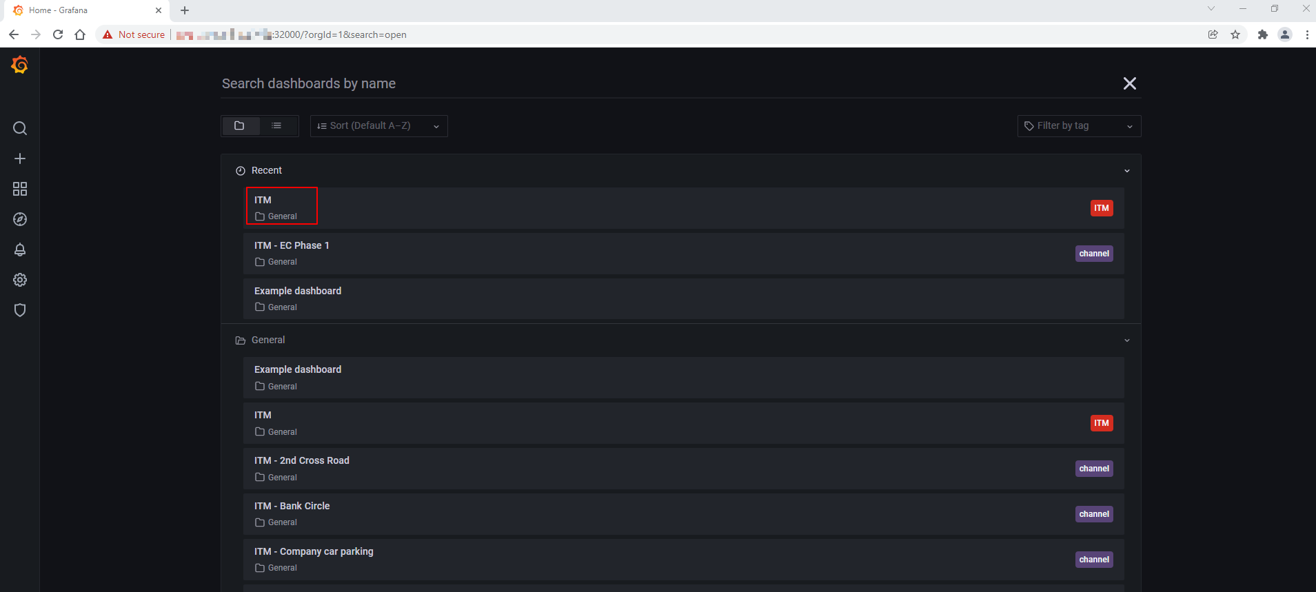 Screenshot of Grafana Dashboard list
