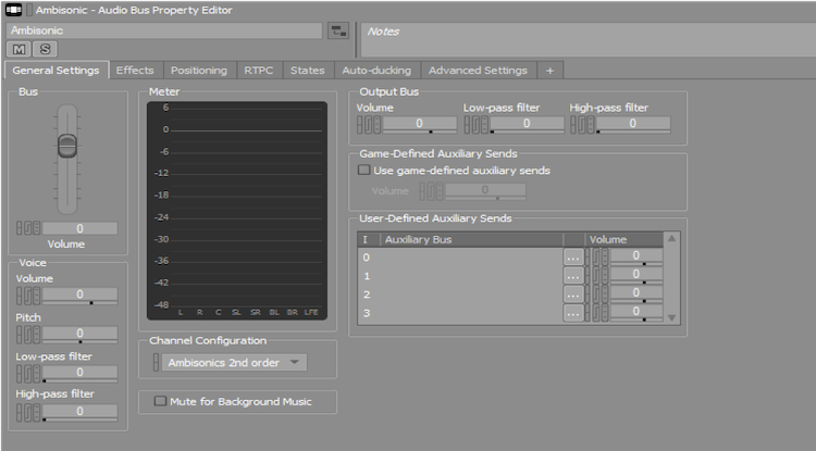 Ambisonic Audio Bus Property Editor screen