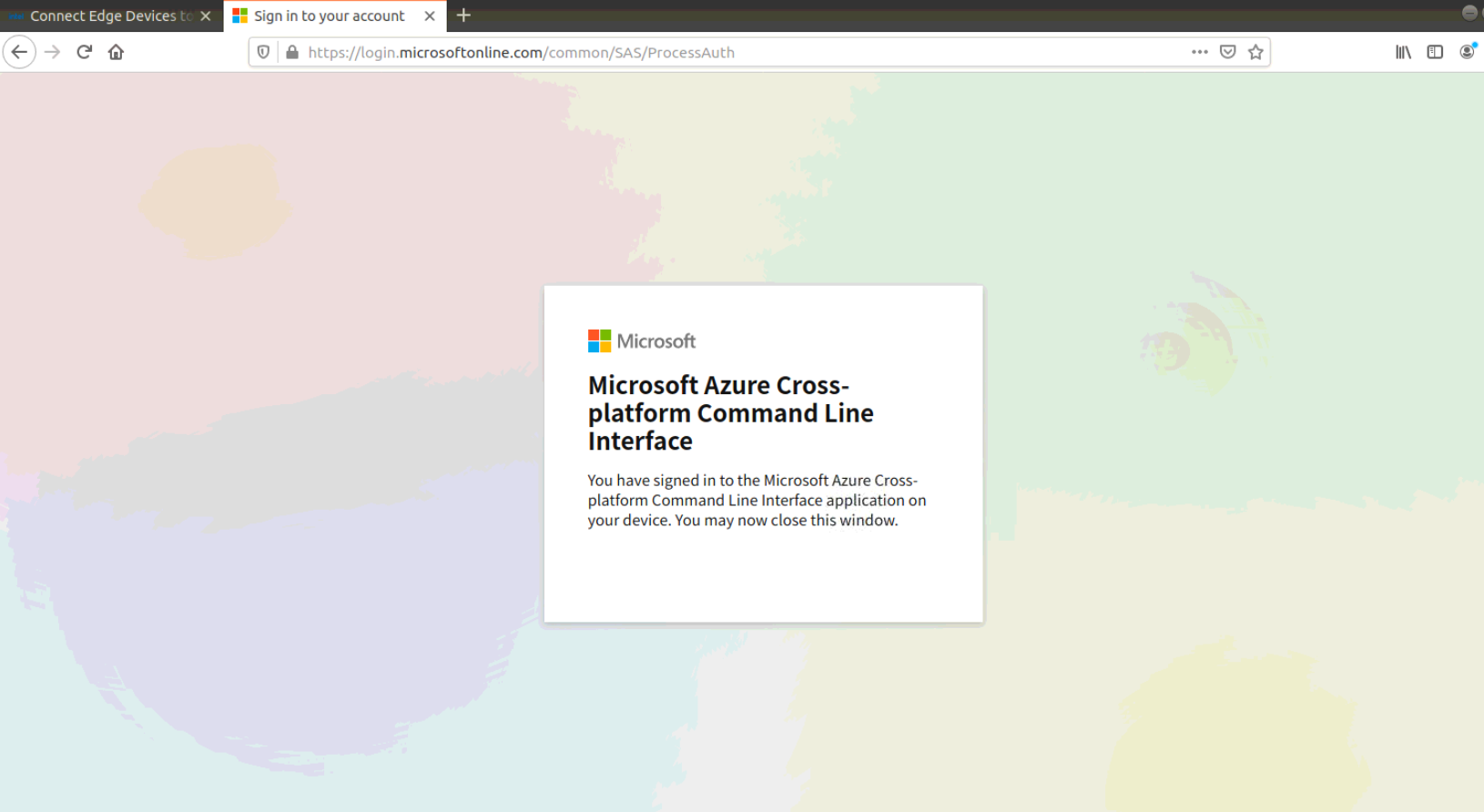 Screenshot of Azure login