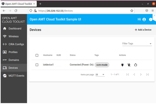 Screenshot of Open AMT Web UI