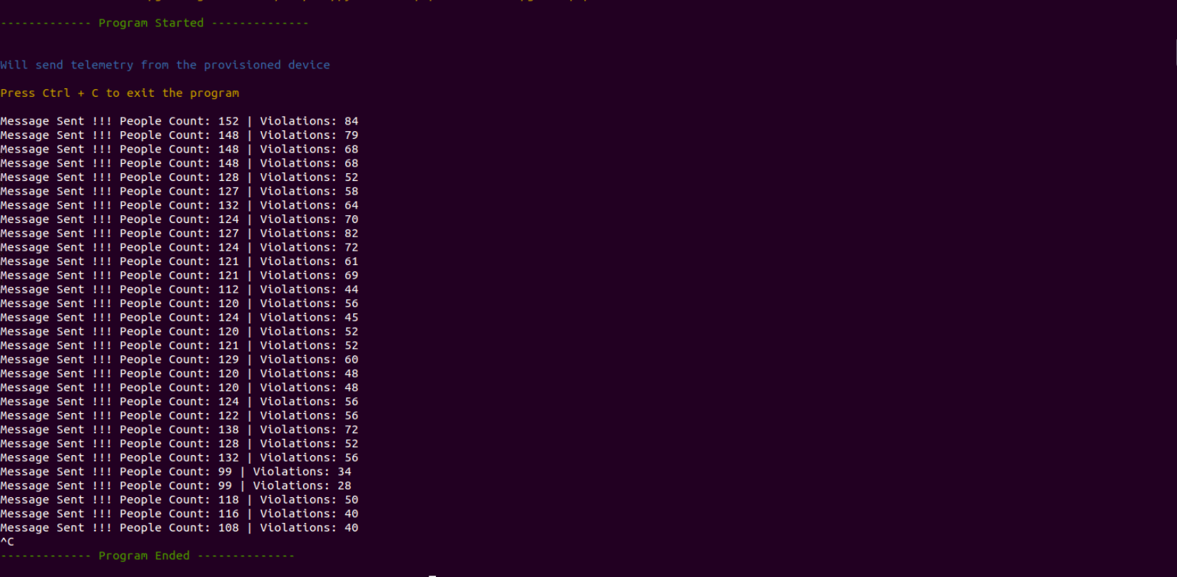 Screenshot of program output