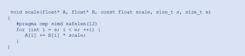 Figure 9. Use the safelen clause to communicate to the compiler the safe length of vectors