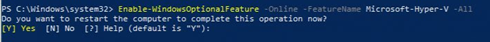 Screenshot of PowerShell terminal for reboot with a prompt for Yes or No.