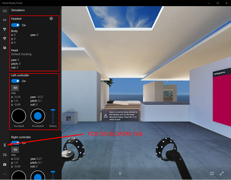 Windows' mixed reality simulator