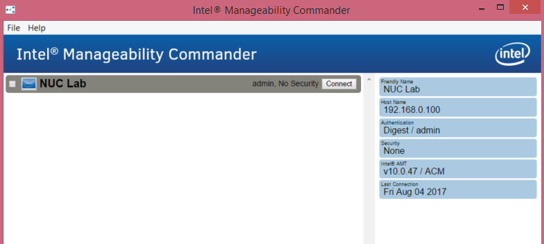Intel® Manageability Commander view of devices