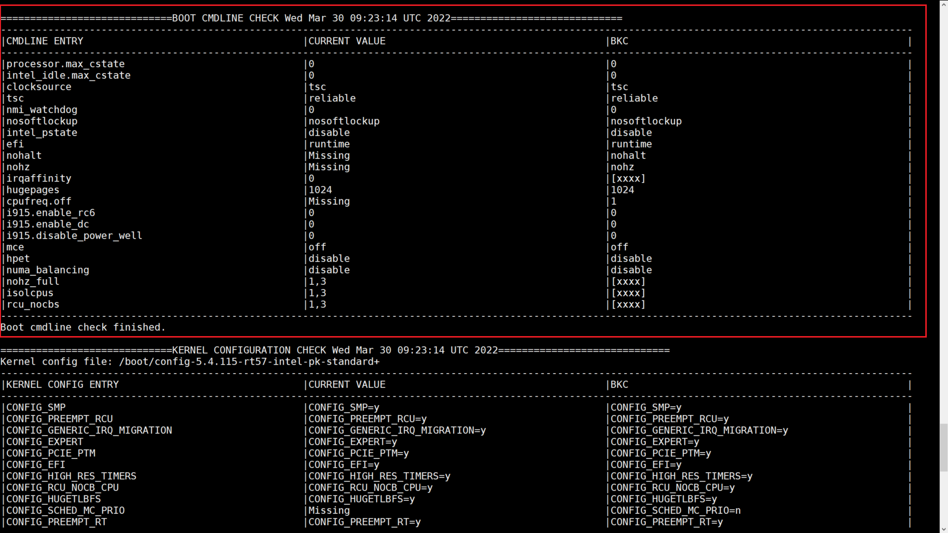 Screenshot of TSN Boot Command Line Check