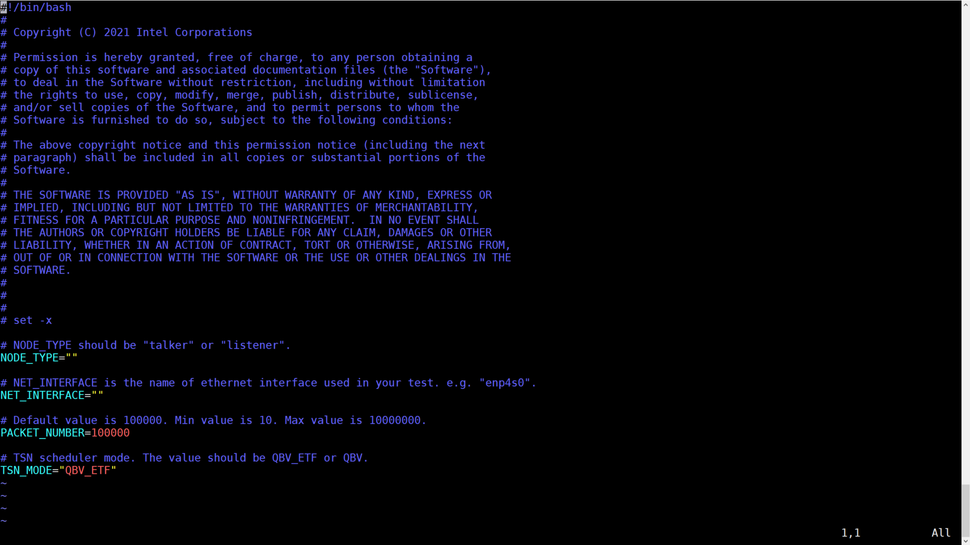 Screenshot of TSN Config File Parameters