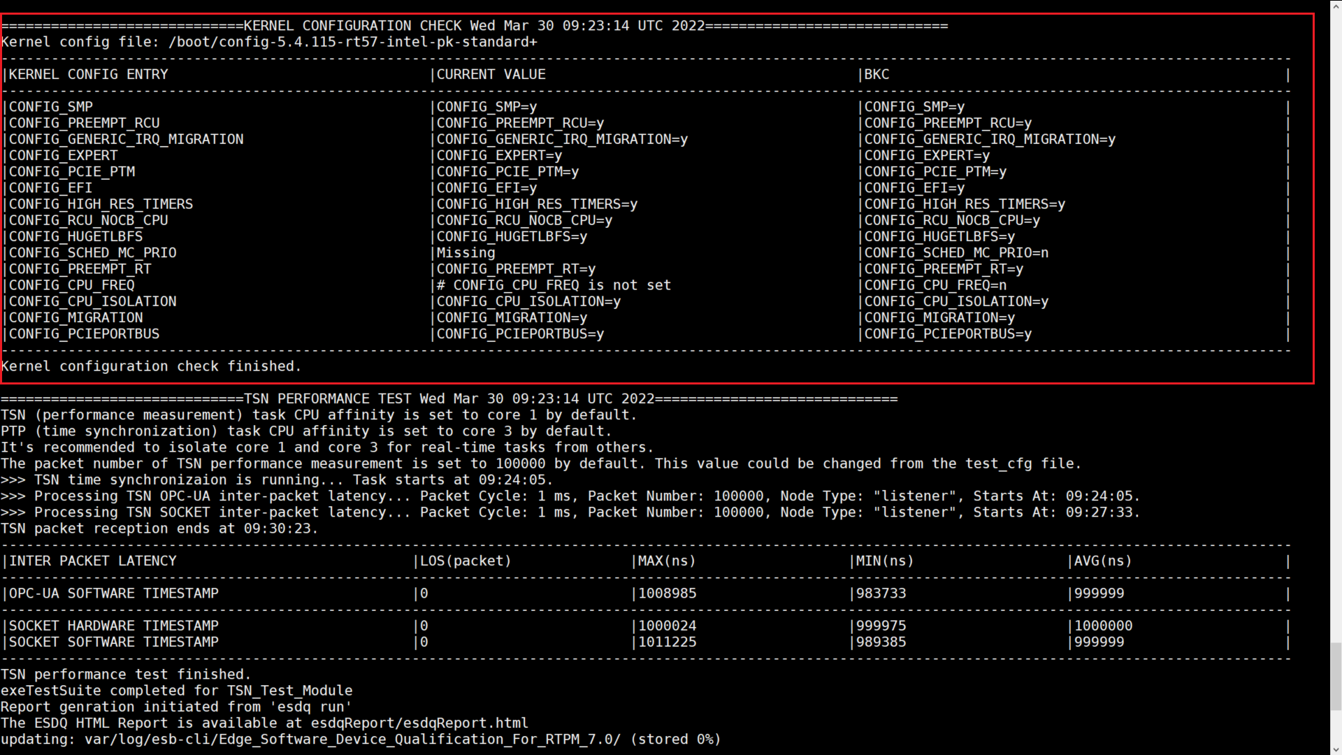 Screenshot of TSN Kernel Config Check