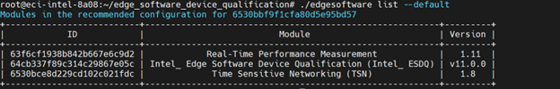 Screenshot of edgesoftware list command