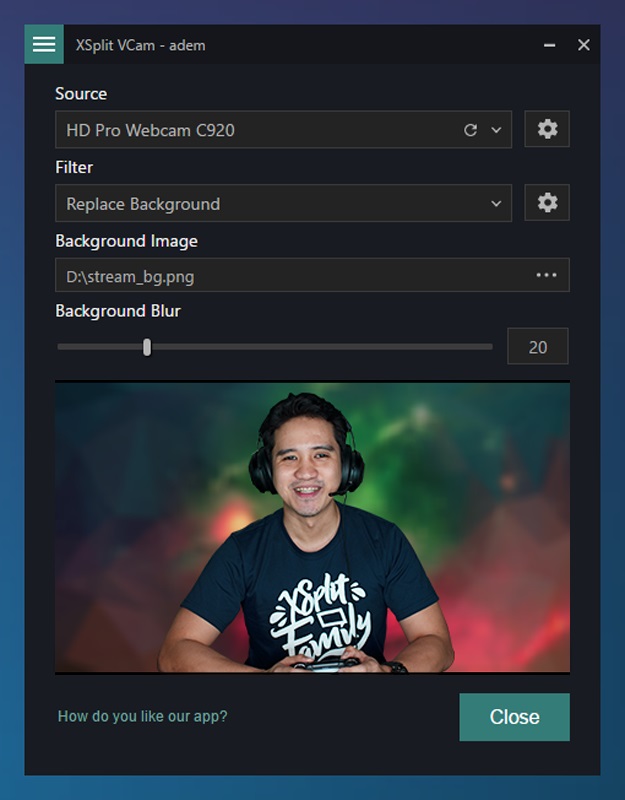 Background replacement with XSplit VCam