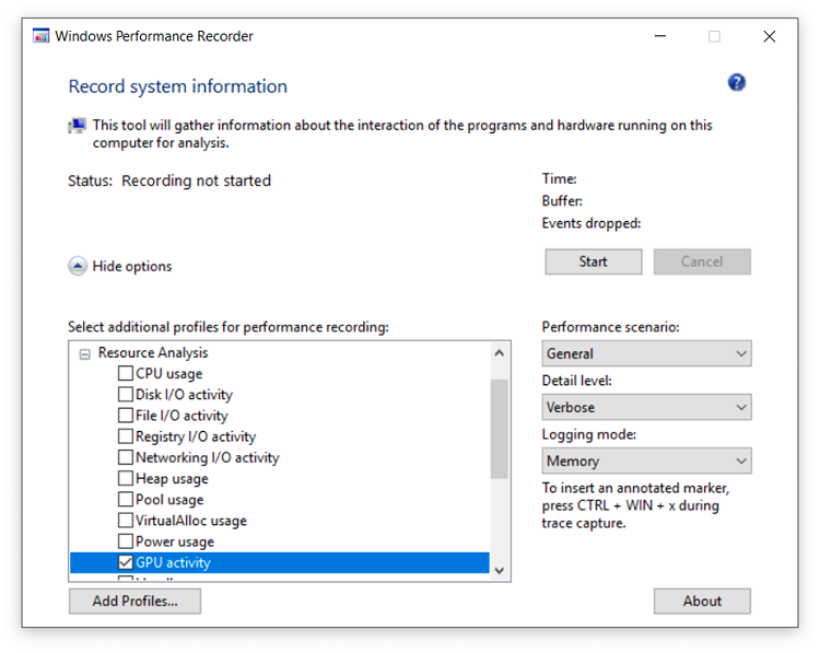 Windows performance recorder