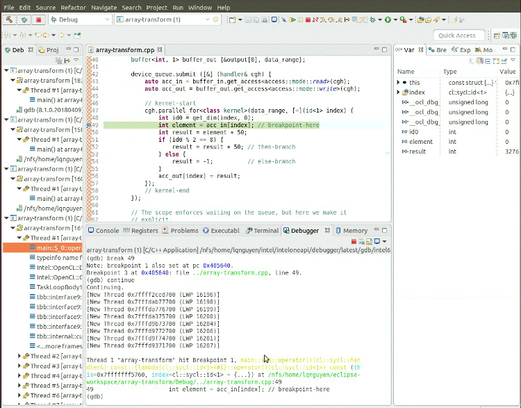 Eclipse application screenshot demonstrating debugging session
