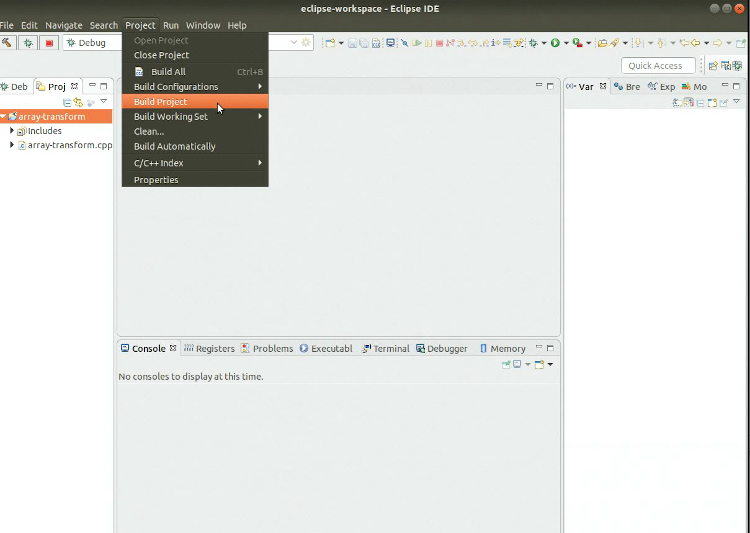 Eclipse application screenshot showing project menu