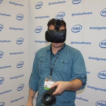 individual wearing a VR headset