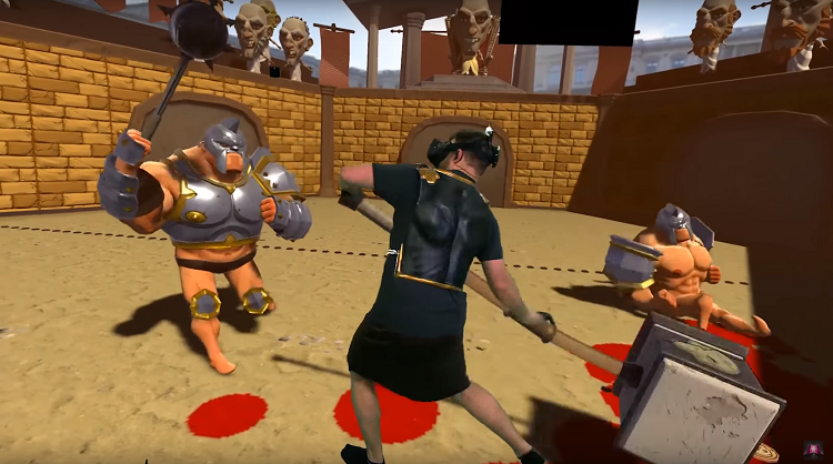 Screenshot of user in a mixed-reality game
