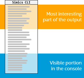 Principle illustration of the problem that the interesting part of output is scrolled off the screen by a volume of less interesting output...