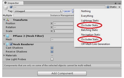 How to set occluder and occludee in Inspector