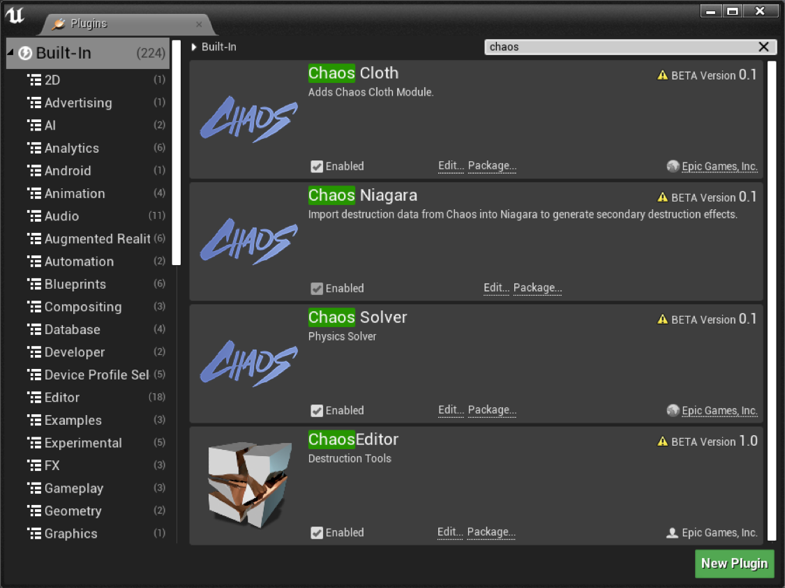Chaos plugin menu