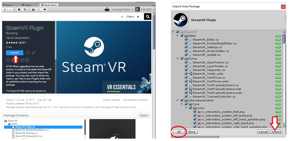 Screenshot guide to install of SteamVR plugin