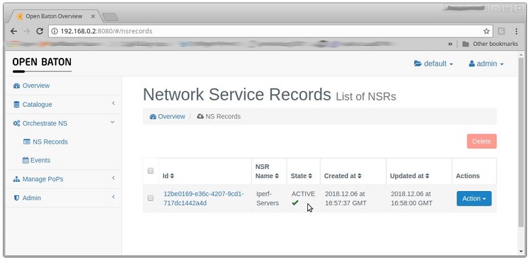 Network Service Records on Open Baton menu