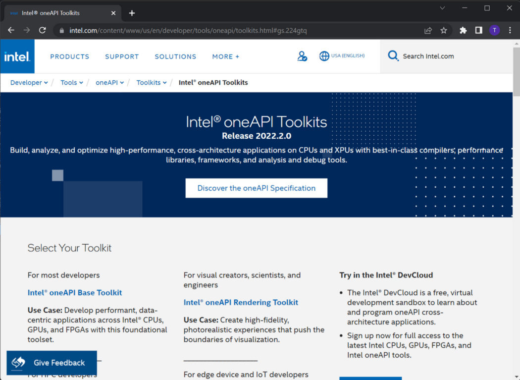 Figure 2 Selecting the desired Intel oneAPI Toolkits