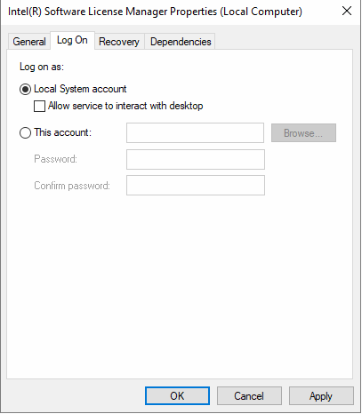 License manager Windows account