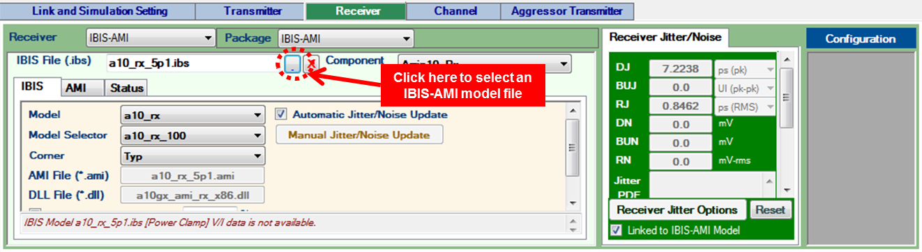 Receiver IBIS-AMI Model IBIS Configuration Page
