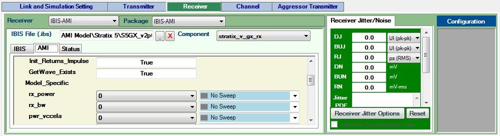 Receiver IBIS-AMI Model AMI Configuration Tab