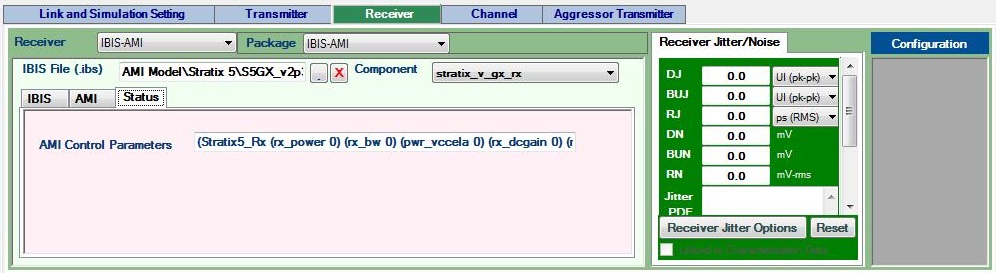 Receiver IBIS-AMI Model Status Tab