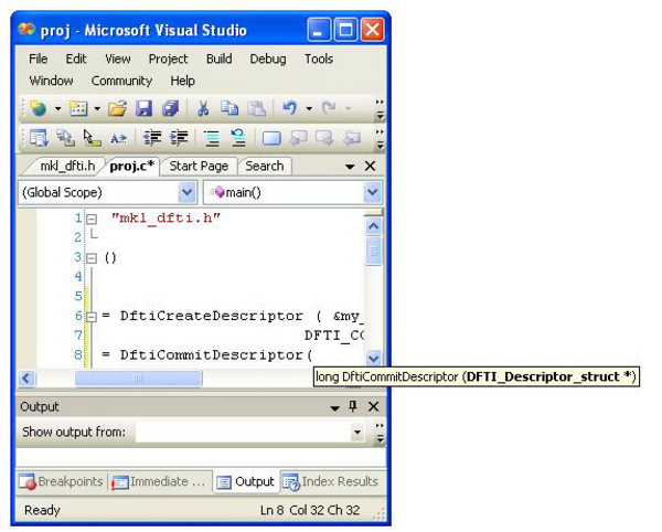 Picture of the parameter info tooltip with a list of function parameters in the Visual Studio&bsol;* IDE