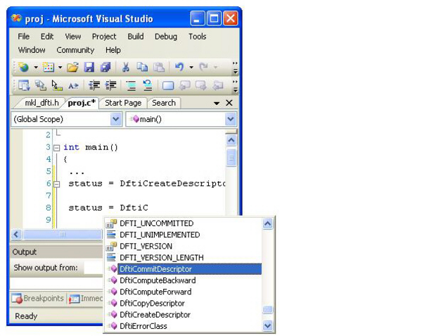 Picture of word completion in the Visual Studio&bsol;* IDE