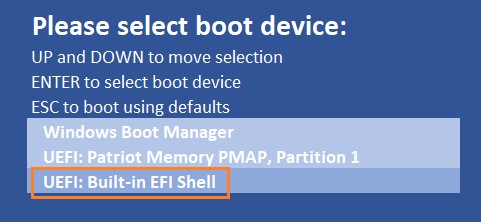 Select UEFI Built in EFI Shell