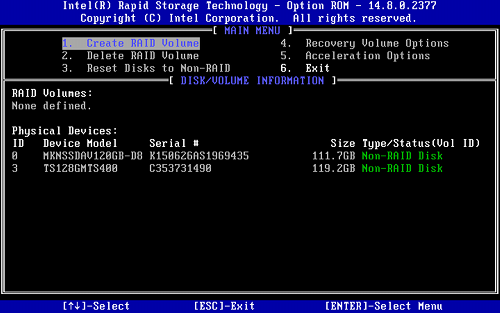 RAID Setup for Intel NUCs-Create RAID Volume